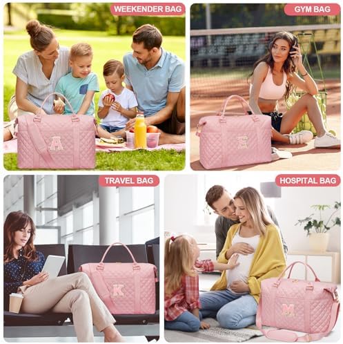 Personalized Initial Weekender Bags for Women, Travel Duffle Overnight Carry On Hospital Bag with Toiletry Bag, Gift for Daughter Kid Girl Wife(Pink,A) - Image 6
