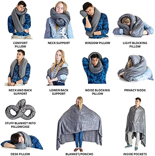 Travel Pillow and Polyester Blanket, 3 in 1 Breathable Square Pillow/Infinity Pillow/Micro Fleece Polyester Blanket for Comfort on Airplane, Car, Bus, and Home - Black - Image 6