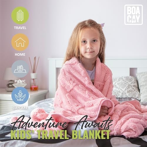 BOACAY Travel Toddler Blanket for Airplane, Car - Soft Kids Throw Blanket for Daycare - Pillow for Girls, Boys with Backpack Clip, Luggage Sleeve - Image 2