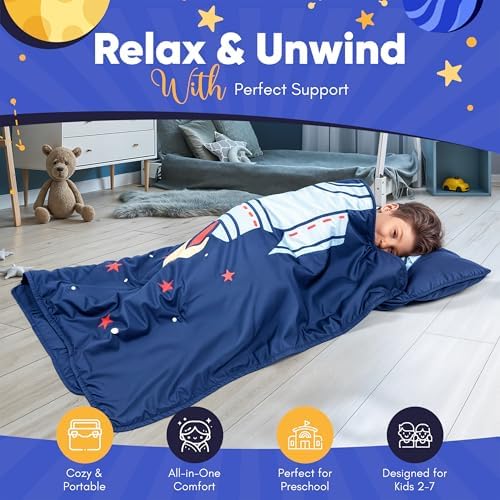 Nap mat - Toddler Nap Mat with Pillow & Fleece Blanket- 21" x 50" -Lightweight Toddler Sleeping Bag for Preschool, Daycare, Travel, Camping Ages 2-7 Years - Image 5