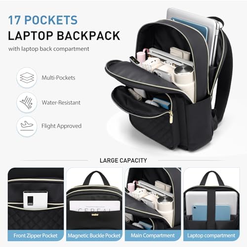 Laptop Backpack for Women Fits 16 Inch Travel Computer Bag Ladies Stylish Travel Bags Womens Fashion Bag for Business Bags Casual Daypacks Black - Image 2