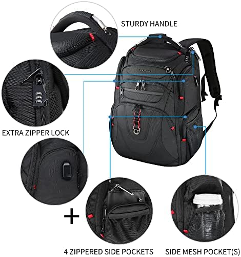 KROSER TSA Friendly Travel Laptop Backpack 17.3 inch XL Computer Backpack Water-Repellent College Daypack Business Backpack with RFID Pockets & USB Port for Men/Women-Black - Image 5