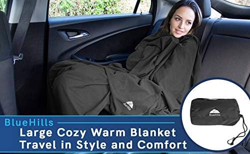 BlueHills Ultra Compact Travel Blanket Pillow in Portable Bag Case with Hand Luggage Belt & Backpack Clip Premium Cozy Soft Compact Pack Large Blanket for Airplane Flight Layover Black C003 - Image 8