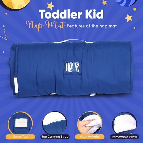 Nap mat - Toddler Nap Mat with Pillow & Fleece Blanket- 21" x 50" -Lightweight Toddler Sleeping Bag for Preschool, Daycare, Travel, Camping Ages 2-7 Years - Image 2