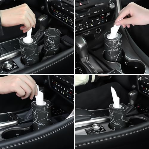 SINGARO Car Tissue Holder, 4 Pack Car Cup Holder Facial Tissues with Travel Tissue Bag, Quick and Convenient Flower Combination Car Tissue Box(4 Canisters/200 Tissues) Black - Image 4