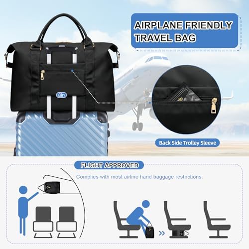 Initial Girls Travel Duffel Bag, Weekender Bags for Women, Kids Overnight Gym Carry On Tote Bag with Makeup Bag, Personalized Teen Girls Gift Trendy Stuff(Black,A) - Image 2