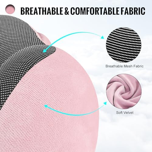 Travel Pillow, Neck Pillow for Travel with Hood for Airplane, Velvet Memory Foam Neck Pillow Women Lady Head & Neck Support, for Long Flights Plane, Office, Cars Sleeping & Rest (Pink) - Image 4