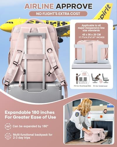 Vacuum Travel Backpack with Pump for Women,Airback Personal Item Carry on Backpacks Flight Approved 18x14x8 inches for Men,Laptop Waterproof Work Compression bags Casual Daypack,Pink. - Image 2