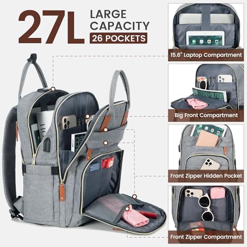 LOVEVOOK Laptop Backpack for Women & Men, Unisex Travel Anti-theft Work Bag, Business Computer College Backpacks Purse, Casual Hiking Outdoor Carry On Daypack with Lock, Fits 15.6 Inch Laptop, Grey - Image 3