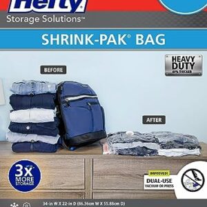 Hefty Shrink-Pak Heavy Duty Vacuum Storage Bags – For Clothes, Pillows, Towels, Blankets & More – Space Saver Vacuum Suction Seal for Home or Travel – 4 Large Bags, 34 x 22 Inches