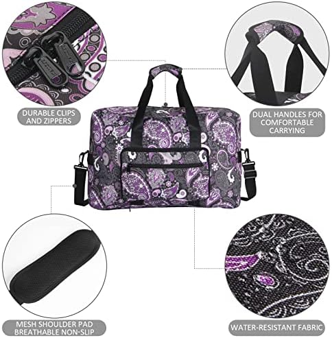 F.FETIVIN Weekender Bag Carry On Travel Duffle Medium Overnight Bag for Women(Purple Paisley) - Image 4
