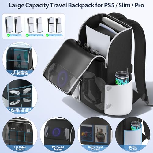 Backpack for PS5/ Slim/Pro Console, Full Protection PS5 Carrying Case Travel Bag, Large Capacity PS5 Backpack Storage Bag for Dual Controllers, PS Portal, PlayStation 3 Storage - Image 2