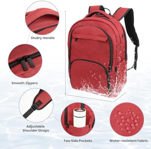Laptop Backpack, Travel Backpack for Men Women, Business Anti Theft Computer Back Pack with USB Charging Port, Water Resistant School Backpack Work Back Pack Bookbag Fits 15.6 Inch Notebook, Red - Image 3