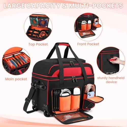 BOSSTIN Rolling DJ Cable Bag with Wheels – DJ Gig Bag Case for Equipment with 15.6" Laptop Compartment, Padded Detachable Dividers, Multi-Pocket Travel Storage for Music Gear & Accessories - Image 4