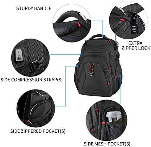 KROSER Travel Laptop Backpack 17.3 Inch XL Computer Backpack with Hard Shell Saferoom RFID Pockets Water-Repellent Business College Daypack Stylish Bag for Men/Women-Black - Image 4