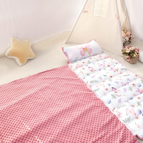 Pea Pod Toddler Nap Mat with Pillow & Fleece Blanket Ultra Soft Kids Rolled Napping Mats for Daycare, Preschool-Kindergarten, Slumber Bags for Boys Girls, Fits Ages 3-7 Years, Butterfly - Image 5
