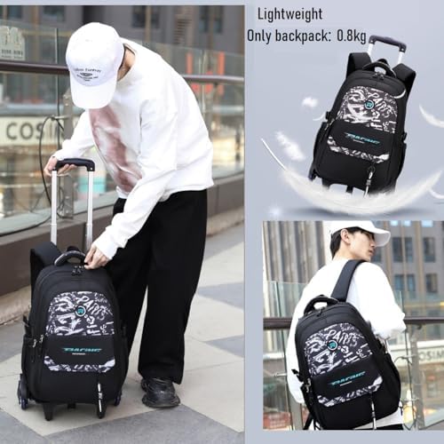 Rolling Backpack for Boys Roller Backpack Kids Bookbag with Wheels Wheeled School Bag for Teen Boys Black - Image 5