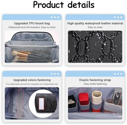 BOYATU Travel Makeup Bag for Women: Cosmetic Organizer Bag with Compartments - Leather Make up Bags Set of 3 Black - Image 4