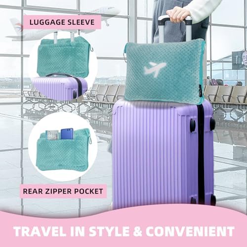 3 in 1 Travel Blanket Pillow Set - 350 GSM Thick Travel Blanket Airplane Compact with Bag, Soft Bag with a Pocket, Inflatable Travel Pillow for Camping & Car Trip(Mint Green) - Image 4
