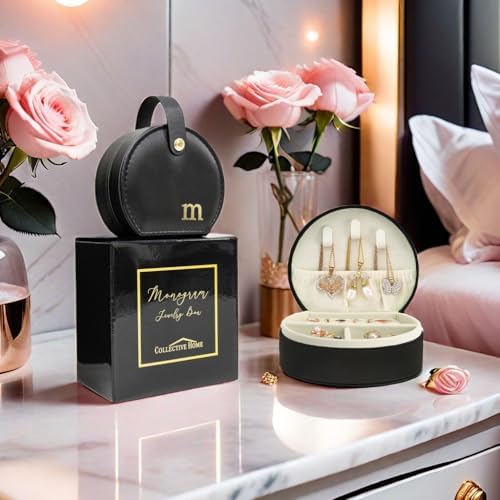 COLLECTIVE HOME - Travel Jewelry Case, Elegant Half-Moon Design with Gold Monogram, Detachable Handle, Personalized Accessory Organizer, Gift for Fashion-Forward Women and Teens, Black (m) - Image 4