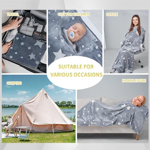 Travel Blanket with Tavel Pillow, 2 in 1 Wearable Airplane Blanket, Packable Travel Blanket and Pillow Set for Flight, Car, Camping, Gift, 70.8*51.9 inch - Image 6