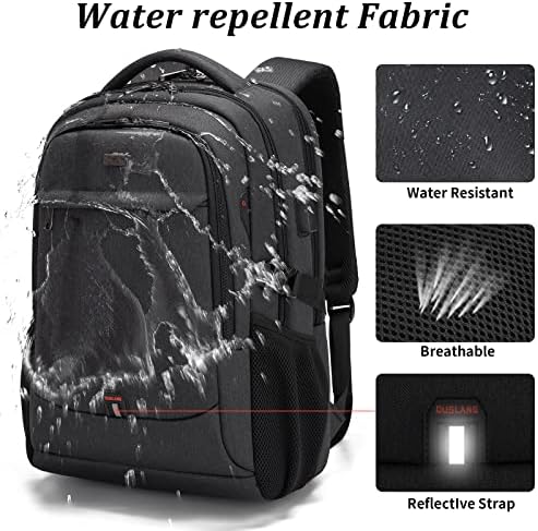 DUSLANG 17 Inch Laptop Backpack for Travel Water Resistant College Backpack for Men/Women Laptop Bag with USB Charging Port,Black - Image 5