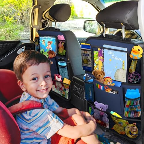 Car Backseat Organizer with 11" Table Holder, 10 Storage Pockets Seat Back Protectors Kick Mats for Kids Toddlers, Travel Accessories, 2 Pack, Blue - Image 7