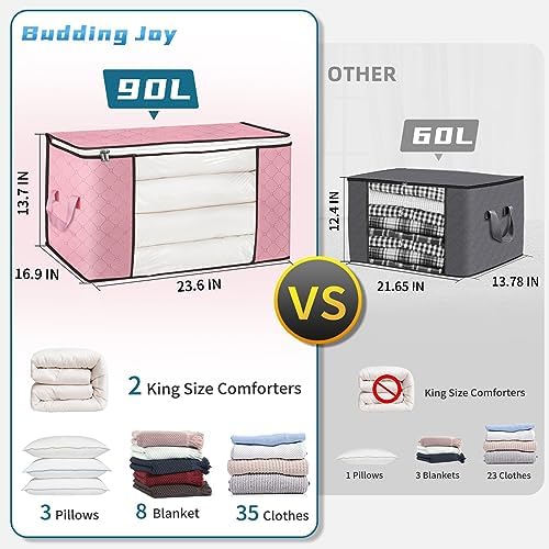 Budding Joy 90L Large Storage Bags, 4 Pack Clothes Storage Bins Foldable Closet Organizer Storage Containers Storage and Organization for Clothes, Blanket, Pillows and Toys (Pink) - Image 2