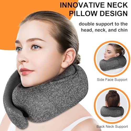 Travel Pillow - Hooded Neck Pillow Airplane, Memory Foam Pillow for Plane, Office, Cars Sleeping, Long Flight Must Haves, Road Trip Essentials Accessories for Adults (Dark Gray) - Image 3
