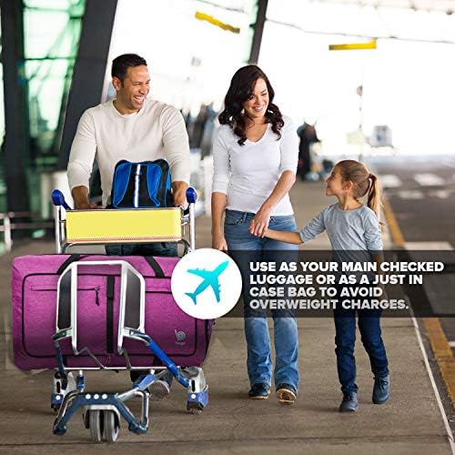 Bago Large Foldable Duffel Bags for Traveling Women & Men - 80L Packable Duffle Bag for Travel with Shoe Compartment - Water Repellant, Heavy Duty, Lightweight Folding & Collapsible (SnowPink) - Image 7