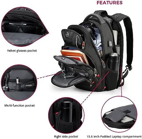 Swissdigital Design Travel Backpack for men, TSA Friendly USB Charging RFID Protection Business Backpack Fits 15.6" Laptops Black | J14-BR - Image 6