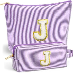 Travel Essentials - Portable Travel Toiletry Bag for Women, Initial Makeup Kit Organizer Make up Cosmetic Bag Set Purple Stuff Birthday Gifts for Women Daughter Mom (Purple Letter J)
