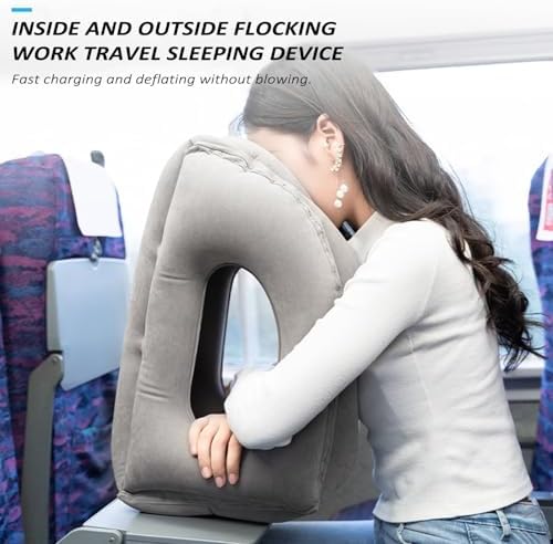 Inflatable Travel Pillow,U-Shaped JYSW Portable Airplane Pillow Multifunctional Neck and Head Support Lap Pillow for Airplanes Trains Buses and Office Napping with Eye Mask, Earplugs, Grey - Image 8