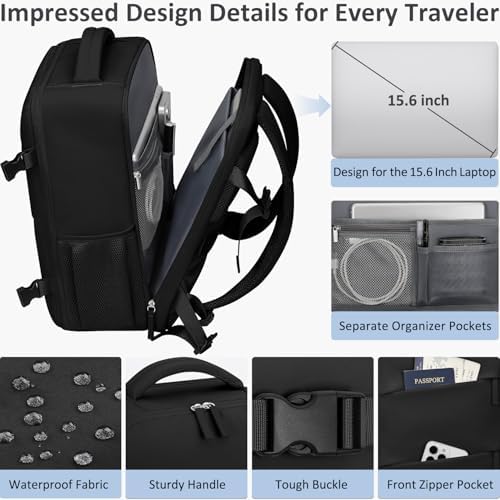 Travel Backpack for Women Men Carry on Flight Approved Lightweight 15.6 Inch Laptop Backpack Duffle College Business Work Weekender Hiking Travel Essentials Suitcase Backpack Black - Image 4