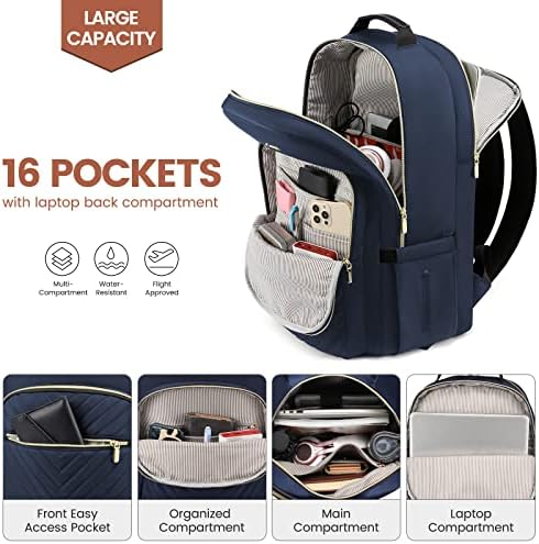 LOVEVOOK Laptop Backpack for Women 15.6 inch,Cute Womens Travel Backpack Purse,Professional Laptop Computer Bag,Waterproof Work Business College Teacher Bags Carry on Backpack with USB Port,Navy Blue - Image 3