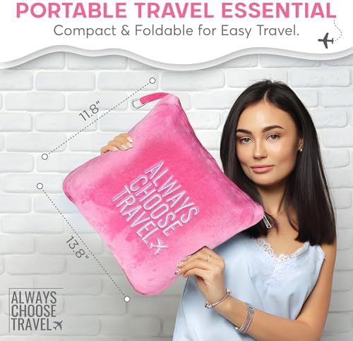Premium Pillow Blanket Set - 2-in-1 Packable Travel Blanket and Pillow with Hand Luggage Sleeve, Backpack Clip, and Soft Portable Pillowcase - Airplane Blanket for Travel - (Pink) - Image 2