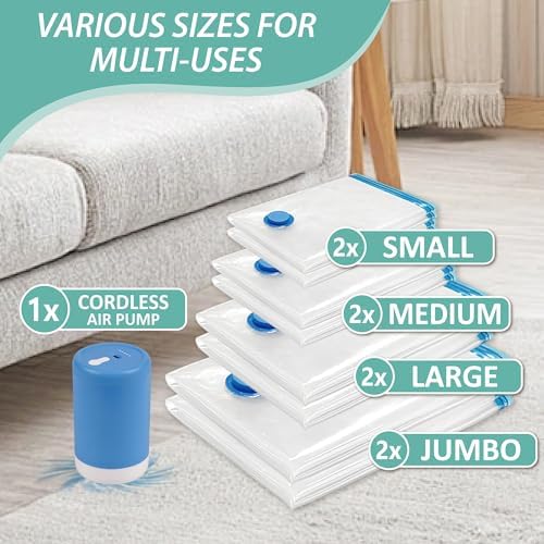 Travel Vacuum Bags with Electric Pump, 8 Pack Vacuum Travel Bags for Luggage and Suitcase, Vacuum Seal Space Saver Compression for Clothes Clothing - Image 4