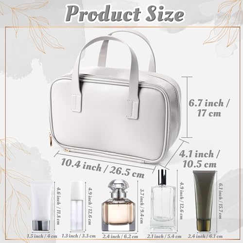 Travel Makeup Bag for Women - Beauty Cosmetic Bag with Brush Storage, Large Capacity Portable Waterproof PU Leather Zipper Toiletry Pouch with Divider and Handle for Girl Birthday Gift (White) - Image 2