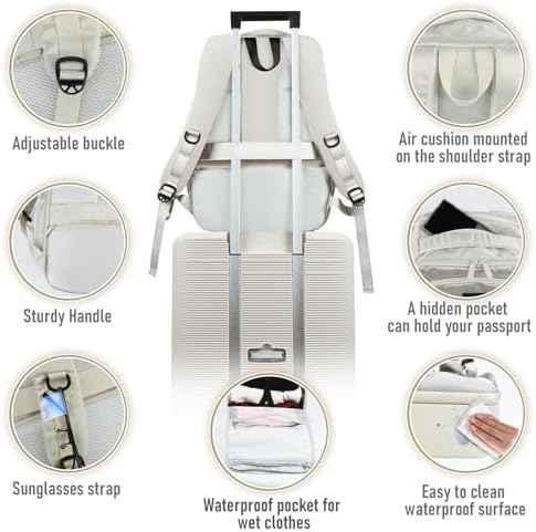 Travel Backpack, Business Anti Theft Slim Sturdy Laptops Backpack with USB Charging Port, Water Resistant College School Laptop Bag for Men & Women Fits 15.6 Inch Notebook (Beige) - Image 3