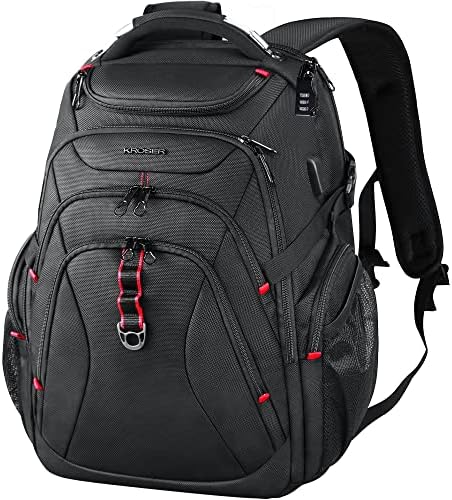 KROSER Travel Laptop Backpack 17.3 Inch XL Computer Backpack with Hard Shell Saferoom RFID Pockets Water-Repellent Business College Daypack Stylish Bag for Men/Women-Black
