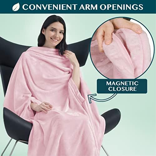 PAVILIA Travel Blanket and Pillow, Arms Opening Airplane Blankets for Adults, Compact Plane Blanket with Arm Hole 2-in-1 Bag for Flight Car Camping Fit in Luggage Backpack Traveler Gift, Pink - Image 2