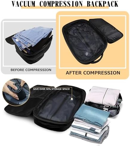 Vacuum Compression Backpack for Travel, Expandable Travel Backpack Business Bag with Compression, Fits 17 inch Laptop, Waterproof, for Men and Women – Black - Image 3