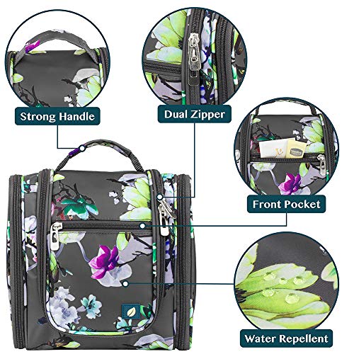 PAVILIA Toiletry Bag Travel Bag for Women Men, Hanging Cosmetic Organizer, Water Resistant Makeup Bag for Accessories Toiletries, Large Travel Essentials Kit (Floral Grey) - Image 5