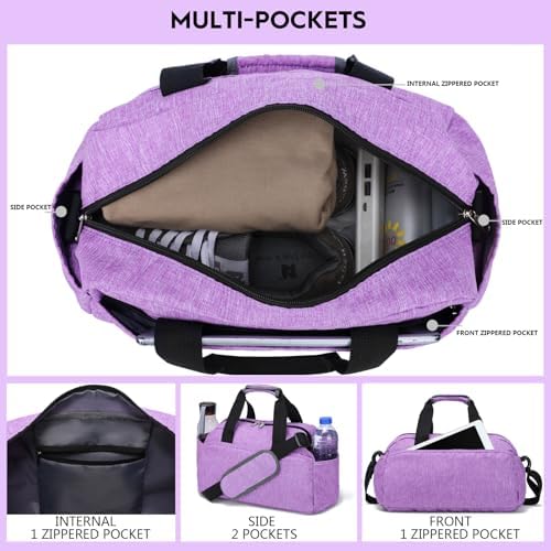 14 inch Small Gym Bag for Women & Men, Mini Duffel Bag for Travel Sports Lightweight Carry On Bag, Light Purple - Image 2