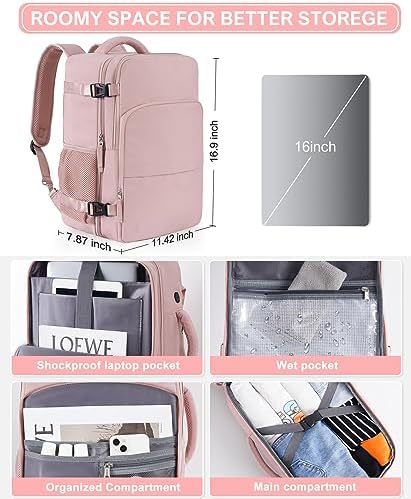 Beraliy Travel Backpack for Women Airline Approved Carry On Backpack, 16 Inch Business Work Backpack with Laptop Compartment, Airplane Personal Item Travel Bags for Trip, Underseat Weekend Bag, Pink - Image 5