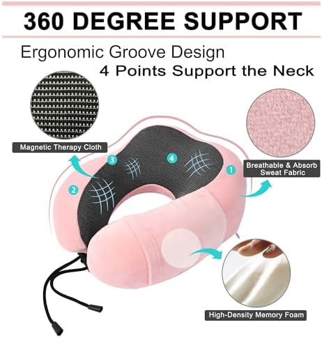 Travel Pillow and Blanket Set Neck Pillows Travel Essentials with Sleep Mask for Airplane Car Memory Foam Pink - Image 3