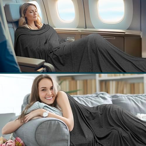 PAVILIA Travel Blanket Airplane Compact with Bag, Soft Packable Plane Blanket Kids Adults, Portable Camping Flight Essentials, Travelers Gifts Accessories, Luggage Backpack Strap, 65x40 Black - Image 6