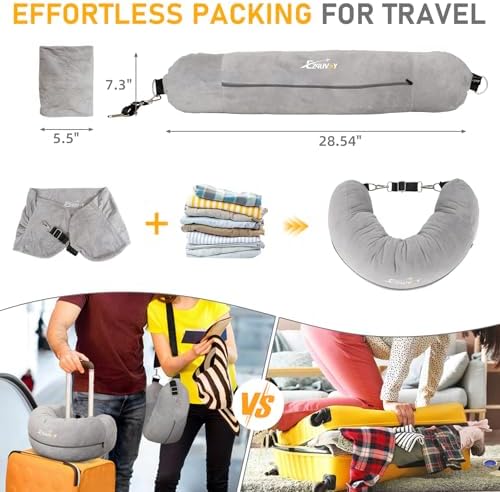 Travel Neck Pillow Stuffable with Clothes, Stuffable Neck Pillow for Travel, Packable Fillable Storage Bag for Airplane Travel, Soft Velvet Neck Pillow Case Cover - Image 6