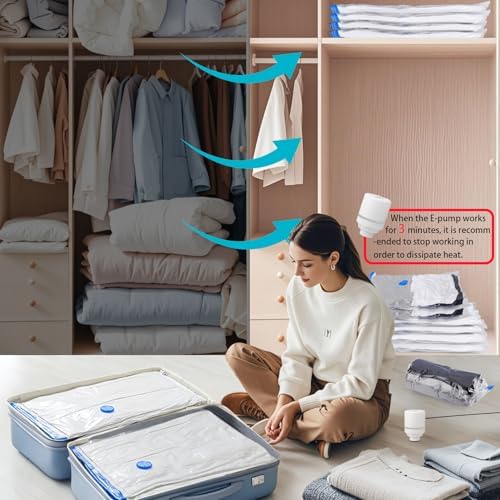 20 Pack Vacuum Storage Bags with Electric Pump, 4Jumbo/ 4Large/ 4Medium/ 4Small/ 4Roll Compression Space Saver Vacuum Seal Bags for Clothing Travel Luggage Comforters Blankets Pillows Bedding - Image 4