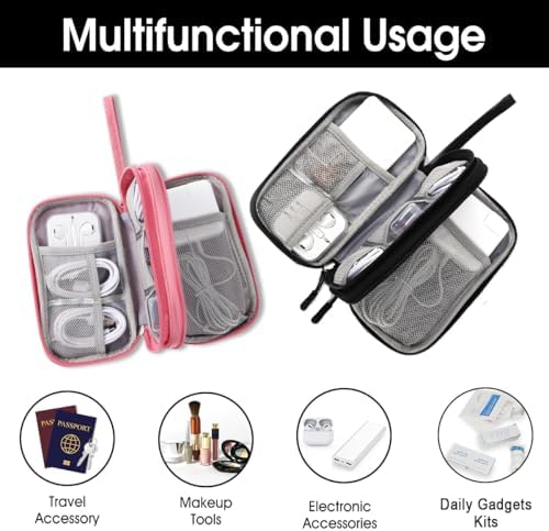 Travel Electronic Organizer Pouch Bag, 3 Compartments Portable Electronic Phone Accessories Storage Multifunctional Case for Cable, Cord, Charger, Hard Drive, Earphone(Pink) - Image 5